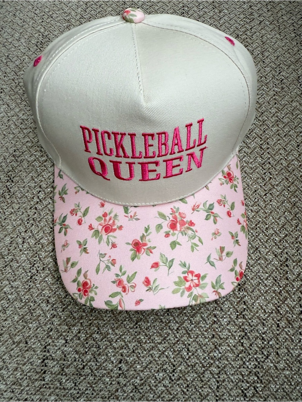 Pickleball Queen Floral Pink & Cream Trucker Baseball Cap